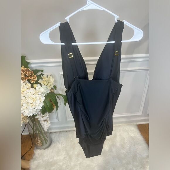 NWT BEYOND CONTROL Women's Solid Plunge plus size V-Neck One-Piece Swimsuit - Picture 5 of 7